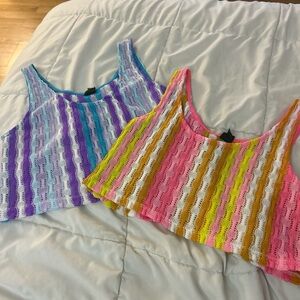 Wild Fable Multicolor Striped Crochet Crop Tops